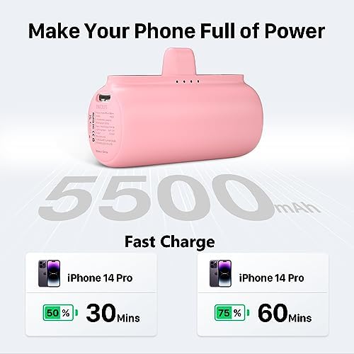 Dual Pack 5500 m Ah Mini Portable Charger for i Phone – Ultra-Compact Power Bank with PD Fast Charging in Stylish Black & Pink – Perfect Travel Accessory for i Phone 14/13/12/11/X/8/7/6 – Enhanced Compatibility & Convenience for On-the-Go Power