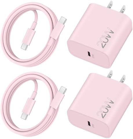 20 W Fast Charger Bundle for i Phone 16 Series & i Pad Models – Dual USB-C Wall Charging Blocks with 3 FT Cable for Lightning-Fast Device Power-Up and Enhanced Compatibility with Air Pods – Ideal for Busy Lifestyles and Travel