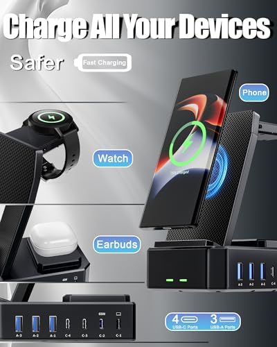 Ultimate 10-in-1 Wireless Charging Station for Samsung Devices – 300 W Power Hub with 65 W USB C Fast Charging for S25 Ultra/S24/S23/S22/Note 20, Galaxy Watch Ultra 7/6/5 & Galaxy Buds – Multi-Device Convenience and Rapid Power Delivery, Ideal for Home & Office Use