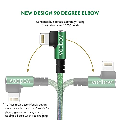 Retractable Green Braided Lightning Cable: 2 ft-8 ft USB-A Fast Charging Cord with Right Angle Connector for i Phone, i Pad, and Air Pods – Ultimate Flexibility and Strength for On-the-Go Charging Solutions
