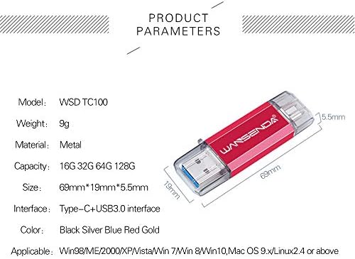 WANSENDA 64 GB OTG USB Flash Drive – 2-in-1 USB 3.0/3.1 & Type-C Storage for Android Devices, PC & Mac – Fast File Transfers with Stylish Red Design for Effortless Data Management