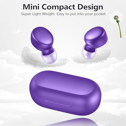 Ultra-Lightweight MOZOTER S8 Mini Wireless Earbuds – Bluetooth 5.3 Headphones with 60 Hours Playtime, Deep Bass Performance, Sweat-Resistant Design in Trendy Purple, Optimal Comfort for Sports & Daily Use