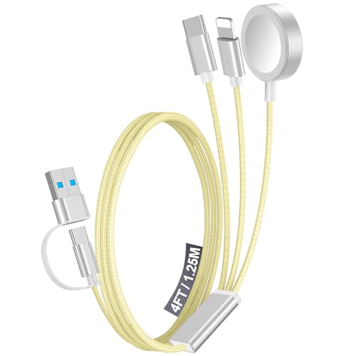 Ultimate 2-Pack Fast Charging Cable Set: Versatile USB A/Type C/Lightning Cables for Quick Charging of Apple Watch & i Phone, 4 FT Length for Seamless Travel Compatibility with i Phone 11-16, i Pad, Apple Watch Ultra & SE, Durable Multi-Device Solution for Enhanced Power Efficiency and Convenience