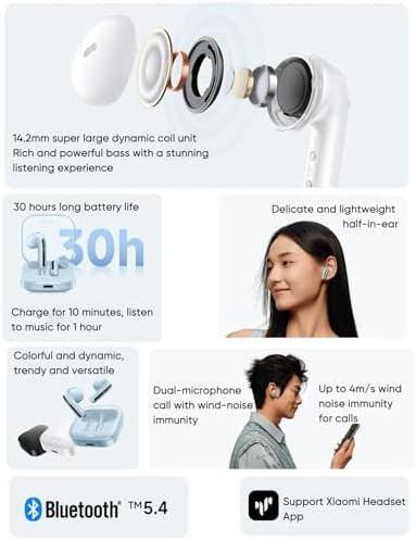Xiaomi Redmi Buds 6 Active Wireless Earbuds – Premium Bluetooth 5.4 Noise-Canceling Headphones with 30-Hour Battery Life, Five Custom Sound Profiles, and IPX4 Sweatproof Protection – Ideal for Audiophiles and Professionals – Global Edition in Chic White