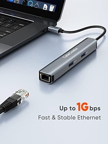 Sleek 5-in-1 USB C Hub Multiport Adapter – Aluminum 4 K HDMI, 1 Gbps Ethernet & 3 USB 3.0 Ports for Enhanced Connectivity on Mac Book Pro/Air, i Pad Pro & Surface Go – Ultimate Solution for Fast Data Transfer & Seamless Streaming
