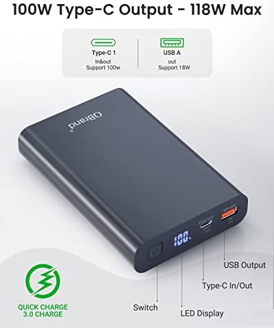 QBrand 65 W Portable Laptop Power Bank – 30,000 m Ah Fast Charging Battery Pack with Dual USB-C Ports for Ultimate Device Compatibility, Perfect for Mac Book, i Phone, Dell, HP, Lenovo, Samsung & Nintendo Switch – Ideal for Travel and Daily Use