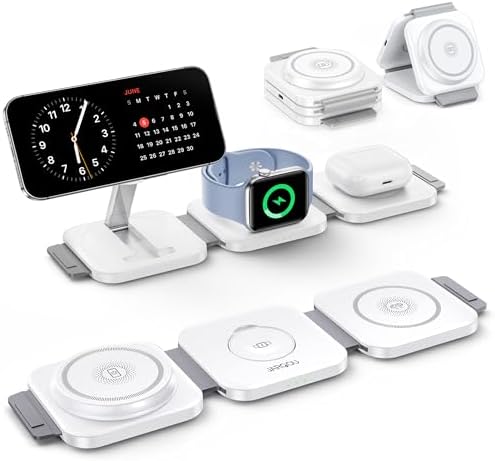 Versatile 3-in-1 Magnetic Charging Station: Travel-Friendly Wireless Charger for i Phone 16/15/14/13/12, Apple Watch & Air Pods 4/3/2 – Foldable & Chic Pink Design for Seamless Power on the Go – Enhanced Speed & Compatibility for All Your Apple Devices