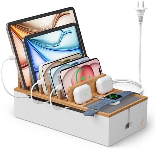 Pezin & Hulin Premium Cable Management Box – Multi-Device Charging Station with 5-Port Adapter & 6 Versatile Cables – Elegant Natural & Black Design for Seamless Organization and Clutter-Free Living – Ideal for Home Offices and Modern Spaces