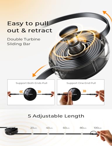 LISEN 5-in-1 Retractable Fast Charging Cable – 60 W Multi-Device Charger for i Phone, i Pad & Samsung with USB-C/A Ports – Compact and Portable Charging Solution for On-the-Go Power Needs