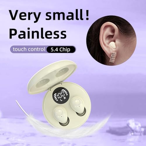 Invisible Mini Bluetooth Earbuds for Small Ear Canals – Ultimate Comfort with Noise Isolation for Work and Sleep – Lightweight Design, Fast Pairing & Superior Audio Quality for Discreet Listening Anywhere