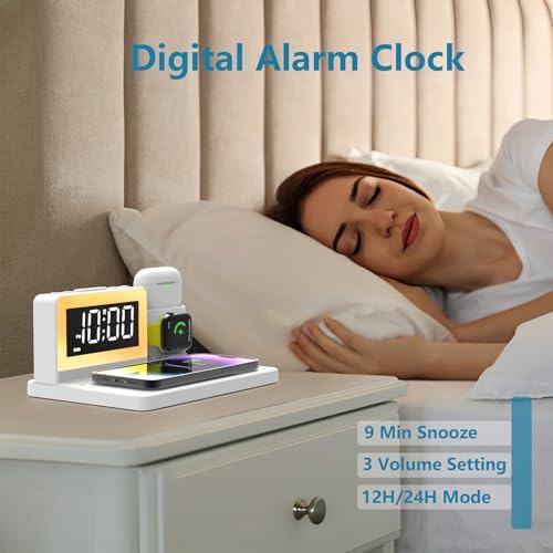 Revolutionize Your Charging Routine with the 7-in-1 Wireless Fast Charging Station – All-in-One Alarm Clock Dock for i Phone, Samsung Galaxy, Apple Watch & Air Pods – Enhanced Speed, Sleek Design, and Safety Features for Ultimate Convenience