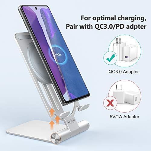 Nillkin Adjustable Metal Wireless Charging Stand – Fast Charge for i Phone 16 15 14 13 12 & Samsung Galaxy S25 S24 S23 S22 S21 Ultra/Plus – Versatile Space Grey Design for Enhanced Functionality and Safety