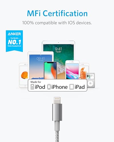 Anker 6 ft Durable Double-Braided Nylon Lightning Cable – Apple MFi Certified for Fast Charging and Data Transfer with i Phone and i Pad Compatibility – Premium Quality Accessory for Reliable Performance (Black)