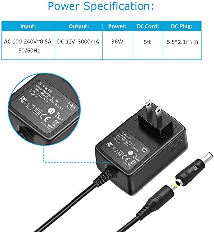 Belker 12 V 3 A High-Efficiency AC DC Power Adapter – Versatile Wall Charger for 12 V Electronics with 3000 m A Output and Universal Plug Compatibility for Seamless Device Integration