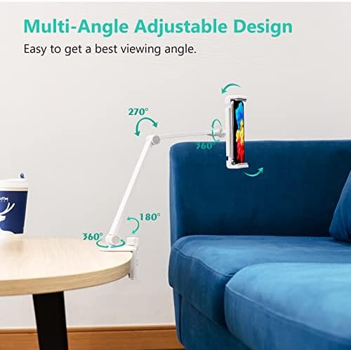 Sleek Multi-Angle Tablet Desk Mount – Adjustable Holder for 4.7″ to 13″ Devices, Perfect for i Pad & Surface Pro, White Design for Modern Workspaces and Enhanced Comfort