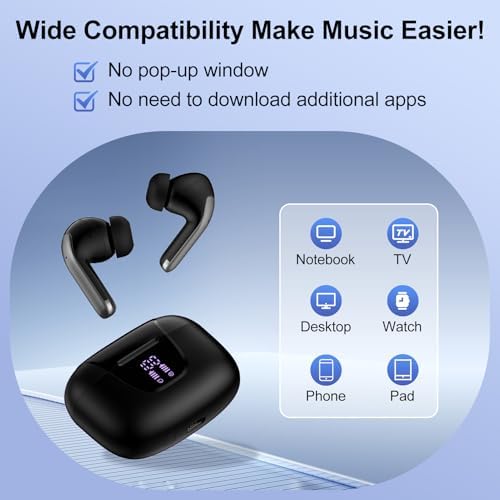Premium Bluetooth 5.3 Wireless Earbuds – IPX7 Waterproof In-Ear Headphones with Built-in Microphone for i Phone 15/16 & Samsung Galaxy Devices – Superior Noise Cancellation, Ergonomic Design, and LED Battery Indicator for Ultimate Listening Experience and Connectivity