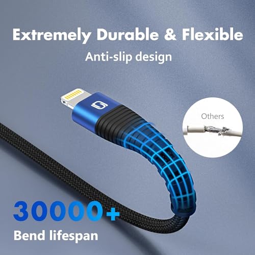 Fast Charging Nylon Braided i Phone Charger Cable – 3-Pack, 3 FT MFi Certified Lightning Cords for i Phone 14/13/12/11 Pro Max/XR/XS/X/8/7/Plus/6 S, i Pad, i Pod, and Air Pods – Enhanced Durability and Compatibility for Optimal Performance