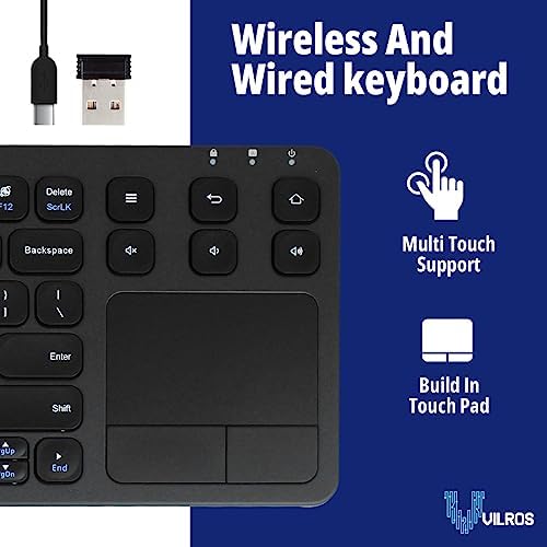 Vilros 2.4 G Wireless & Wired Touch Keyboard with Integrated Touchpad – Ultimate Compatibility for Raspberry Pi and Beyond, Effortless Navigation and Ergonomic Comfort for Work and Play