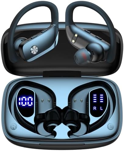 Elevate Your Sound Experience with Bmani Wireless Earbuds: 48-Hour Playtime Bluetooth Headphones with LED Battery Indicator, Secure Over-Ear Design, Built-in Mic for Hands-Free Calls, Ideal Sport Earphones for Active Lifestyles