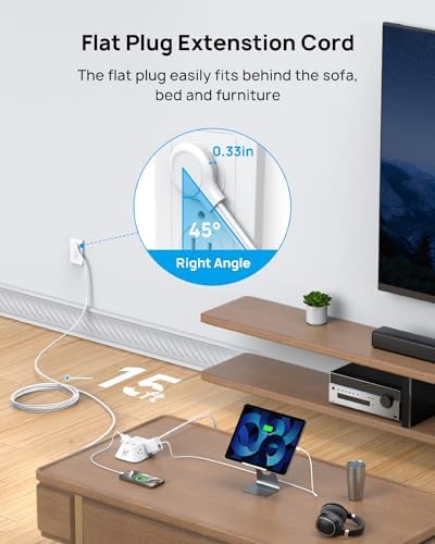 Ultimate Desk Clamp Power Strip: 5 AC Outlets & 3 USB Fast Charging Ports, Mountable Surge Protector for Home Office & Gaming, Fits 1.97″ Thick Table Edges, 6 FT Flexible Extension Cord, Enhance Productivity & Organize Your Workspace