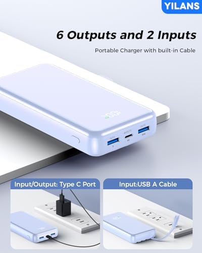 Extraordinary 42800 m Ah Portable Charger with Integrated Cables – 22.5 W PD Fast Charging Power Bank for i Phone 16/15/14/13/12 & Android – Charge Up to 6 Devices at Once with Advanced Safety Features – Optimal Travel Companion with User-Friendly LED Display Experience unparalleled charging capabilities with our cutting-edge 42800 m Ah portable power bank, designed for seamless compatibility with i Phones (16-11 series) and popular Android devices like Samsung S23/S22/S21. Featuring built-in cables (Type-C, i OS, Micro, USB-A), this all-in-one powerhouse eliminates the need for multiple cords and adapters, making it perfect for dynamic lifestyles. With lightning-fast 22.5 W PD fast charging technology, boost your i Phone 15 to 60% in just 30 minutes while safeguarding your devices with intelligent charging recognition. This versatile charger supports simultaneous charging for up to 6 devices, ideal for travel, camping, or outdoor adventures. The compact design (5.61”x2.88”x1.12”) and intuitive LED display ensure you’re always in control of your power needs. Stay connected and worry-free with built-in security features that monitor and prevent overcharging. Elevate your on-the-go lifestyle with this essential power bank!
