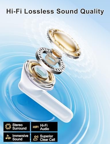 Ivory White Ultra-Light Wireless Earbuds with Bluetooth 5.3 – Premium Waterproof Stereo Headphones for Sports, Daily Commutes, and Hands-Free Conversations – Includes Chic Charging Case for Unmatched Audio Performance On-the-Go
