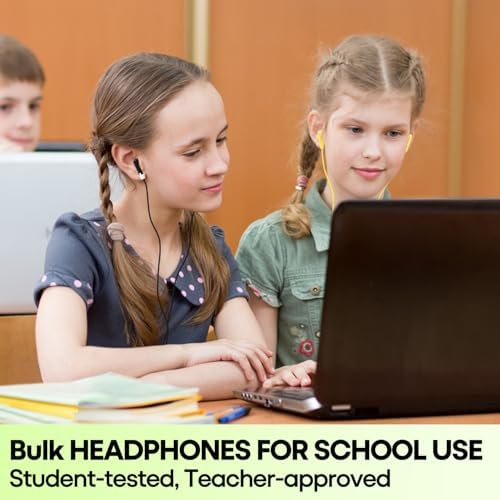 Engaging 50-Pack Kids Wired Earbuds for Classroom Learning | Durable, Lightweight 3.5 mm Headphones Compatible with Chromebooks & PCs | Vibrant Multi-Colored Earphones for Group Activities & Interactive Education