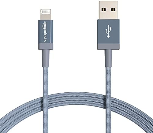 Experience Ultimate Charging Efficiency with the Amazon Basics 6-Foot USB-A to Lightning Charger Cable – MFi Certified, Durable Nylon Braided Design for Fast Power Delivery to Apple i Phone 14, 13, 12, 11, X, Xs Pro, Pro Max, Plus, i Pad – Stylish Dark Gray Finish for Enhanced Compatibility