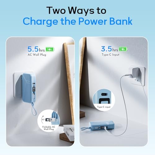 Compact 27 W Fast Charging Power Bank with Built-in Cables – 10,000 m Ah Portable Charger for i Phone & Android – Effortless Multi-Device Charging with 4 Outputs & 2 Inputs – Essential Travel Battery Pack for i Phone 16/15/14 and Newer – Durable Design for On-the-Go Energy Solutions
