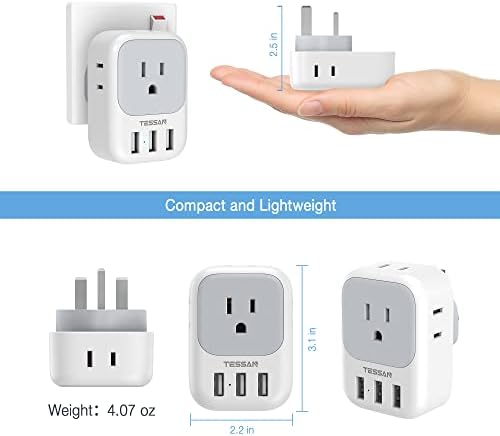 TESSAN Type G Travel Adapter: Versatile US to UK Plug Converter with 4 Outlets & 3 USB Ports for Effortless International Charging Across England, Scotland, Dubai, and More