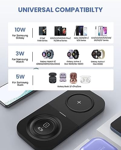 Revitalize Your Charging Routine with the Joy Geek Dual Wireless Charger – 2-in-1 Fast Charging Pad for Samsung Galaxy Devices, Effortlessly Powers Galaxy S23/S22/S21/S20/S10/Note20/10, Compatible with Galaxy Watch 5/4/3 & Buds 2/+/Pro/Live – Enhanced Speed & Compatibility for a Clutter-Free Experience
