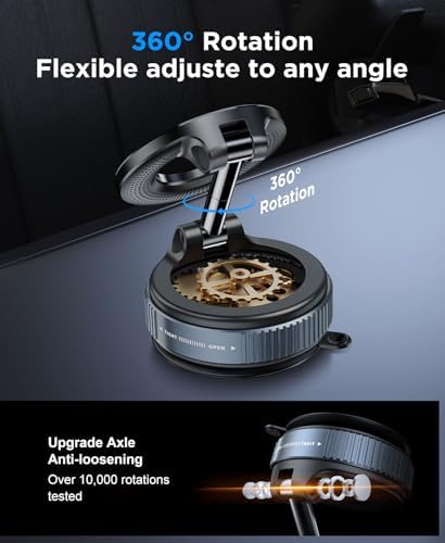 Beeasy for MagSafe Car Mount Upgraded Vacuum Suction Dashboard Phone Holder, 360° Adjustable Foldable Car Mount for iPhone 16e 16 15 14 13 12 Pro Max, Fit for Gym/Smooth Surface, Black – Enhanced Compatibility and Speed