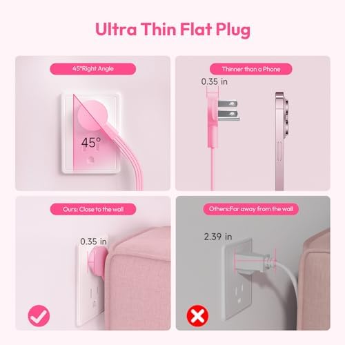 Stylish Pink Surge Protector Power Strip by NTONPOWER – 15 FT Flat Extension Cord with 9 AC Outlets & 3 USB Ports (1 USB-C), 1080 J Surge Protection for Home, Dorm, and Desk Use – Perfect for Women Seeking Efficiency and Aesthetic