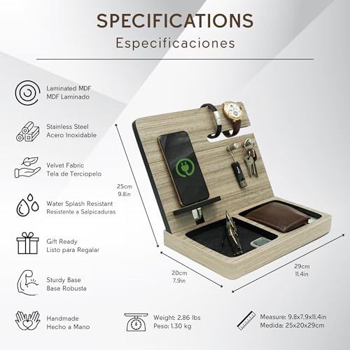 Namore Premium Wood Desk and Nightstand Organizer – Multifunctional Charging Station for Phones & Essentials – A Stylish Solution for Enhanced Workspace Efficiency – Perfect Gift for Men, Dads, & Professionals – Elegant Design with Universal Device Compatibility