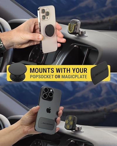 Scosche Magic Mount Pop: 360° Magnetic Suction Cup Phone Holder for Safe and Convenient Driving – Universal Compatibility with i Phone & Android Smartphones, Easy Installation, and Enhanced Usability for Collapsible Grips