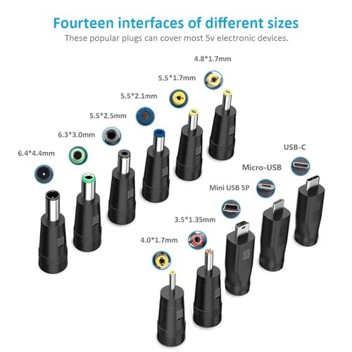 Versatile 5 V USB to DC Power Cable – 1.5 m Length with 11 Interchangeable Connectors for Universal Device Charging – Durable and Flexible Solution for Routers, Bluetooth Speakers, Power Banks, and More – Optimize Your Tech Setup Now!