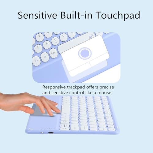 Portable Wireless Bluetooth Keyboard with Touchpad – 10-Inch Rechargeable Slim Design for i Pad Pro, Air, Mini & More | Stylish Purple Finish for Enhanced Productivity on i OS, Android & Windows Devices