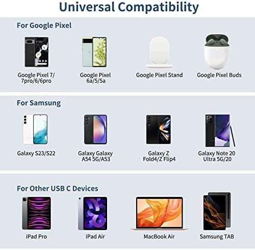 Rapid Charge 30 W USB-C Power Adapter for Google Pixel Devices & i Phone – PD 3.0 Fast Charging with 3 FT Cable – Versatile High-Speed Wall Charger for Pixel 9 Pro, Fold 8, and More – Compact, Durable, and Travel-Friendly Charger for Ultimate Device Compatibility