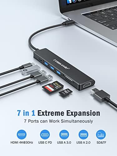 Lemorele 7-in-1 USB C Hub Adapter: Unleash Ultimate Connectivity with 4 K HDMI Output, 100 W Power Delivery, and High-Speed Data Transfers – Sleek Blue Multiport Dongle for Mac Book, Chromebook, Dell, HP & Lenovo Users Seeking Enhanced Performance and Style
