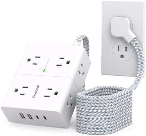 Versatile Surge Protector Power Strip with 8 AC Outlets & 4 USB Ports (2 USB-C), 6 Ft Flat Plug Extension Cord, 1080 Joules Safety Rating, Wall Mountable Charging Station for Home, Office, and Dorm – Streamlined Device Management & Fast Charging Enhanced