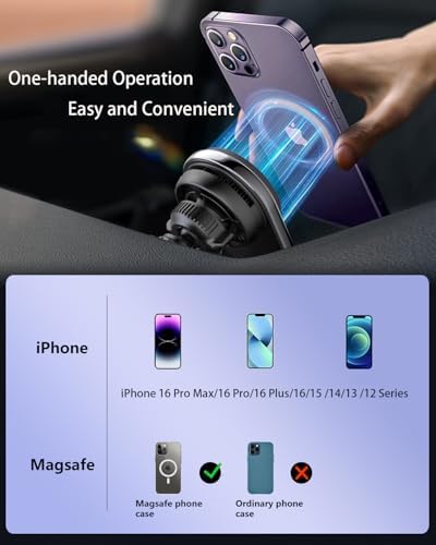 Magsafe Charger Car Mount ，15W【Cooling Fan】 Car Vent Phone Mount ，Magnetic Wireless Car Charger for iPhone 16 Pro Max/16/15/14/13/12, Black – Enhanced Compatibility and Speed