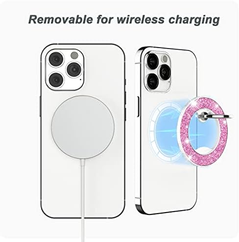Glittering Magnetic Phone Ring Holder for Mag Safe – Ultra-Strong 2000 g Grip Compatible with i Phone 15, 14, 13, 12 Pro Max, Pro, Plus, Mini – Wireless Charging Friendly with 360° Rotation and 150° Adjustable Kickstand – Stylish Teal Design for Enhanced Functionality and Aesthetic Appeal
