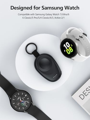 Portable Magnetic Charger for Samsung Galaxy Watch 7 Ultra – 1400 m Ah Fast Charging Power Bank, Travel-Friendly Keychain Accessory for Galaxy Watch 7/6/5 Pro/4/3 & Active Series – Efficient Wireless Charging on the Go