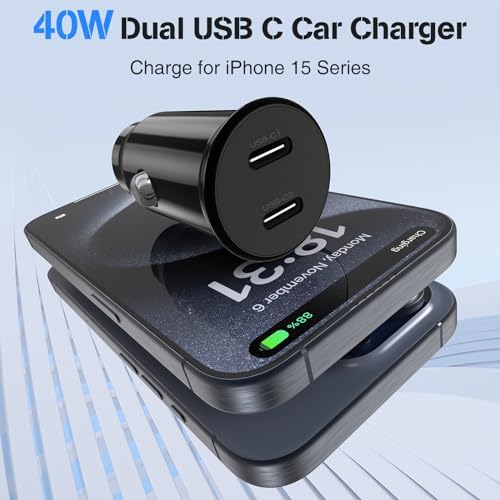 High-Power USB C Car Charger for i Phone 16 & 15 Series – 40 W Dual Port Fast Charging Adapter with 3 FT USB-C to C & A to C Cables – Versatile Compatibility for i Pad, Samsung, and More – Compact Design for On-the-Go Convenience and Enhanced Safety Features
