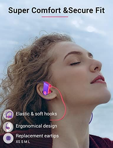 Stiive Bluetooth Sports Earbuds – IPX7 Waterproof Wireless Headphones with Noise Cancelling Mic, 16-Hour Playtime for Gym & Running – Stylish Red & Purple Design, Optimal Comfort for Active Lifestyles
