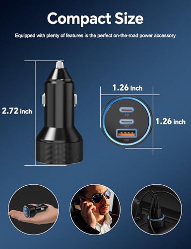 Maximize On-the-Go Power with 72 W 3-Port Fast USB-C Car Charger for i Phone 15/16 Series – Includes 2 x 3 FT Cables for Ultimate Convenience and Universal Compatibility with i Pad Pro/Air/Mini – High-Speed Charging for Multiple Devices