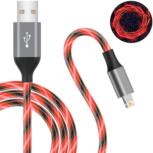 Illuminate Your Charging Experience: MFi Certified 6 ft LED Light Up Lightning Cable for i Phone 14/13/12/11/11 Pro/Max/XS/XR/X/6/7/8 – Fast Charging & High-Speed Data Sync in Vibrant Purple – Optimal Durability & Enhanced Compatibility for Effortless Connectivity