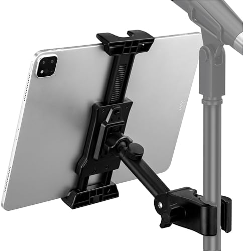 Transform Your Performance with LZSIG’s Adjustable Tablet & Power Bank Mount Holder for Mic Stand – Universal Compatibility for 4.7 to 13.5-Inch Devices, Perfect for Musicians and Content Creators – Enhance Stability, Accessibility, and Device Charging During Live Shows and Recording Sessions