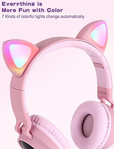 Vibrant Cat Ear Wireless Bluetooth Headphones for Kids and Teens – Fun LED Light-Up Design, Foldable Portability for Travel and Gaming – Superior Comfort for Long Listening Sessions on i Pads and Smartphones (Purple)