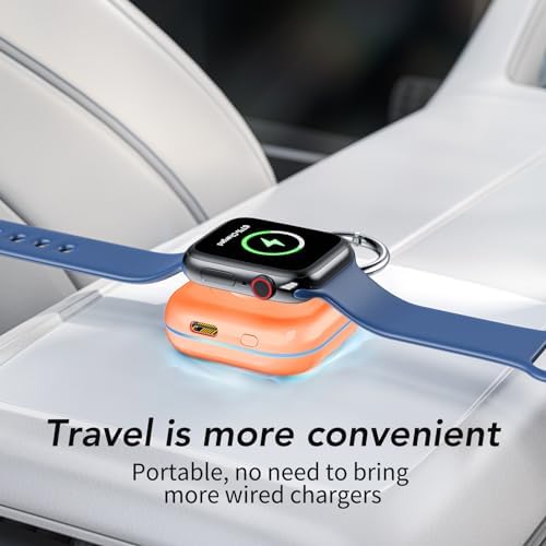 HUOTO Compact Magnetic Wireless Charger for Apple Watch – 1200 m Ah Portable Power Bank Keychain, Compatible with Series 10/9/8/Ultra 2/Ultra/7/6/5/4/3/2/SE, Ideal Travel Accessory for Effortless Charging On-the-Go